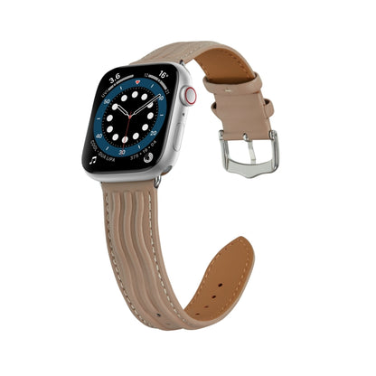 Embossed Line Genuine Leather Watch Band For Apple Watch 2 38mm(Milky Brown) - Watch Bands by PMC Jewellery | Online Shopping South Africa | PMC Jewellery