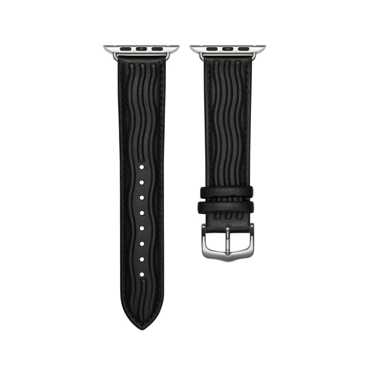 Embossed Line Genuine Leather Watch Band For Apple Watch 38mm(Black) - Watch Bands by PMC Jewellery | Online Shopping South Africa | PMC Jewellery