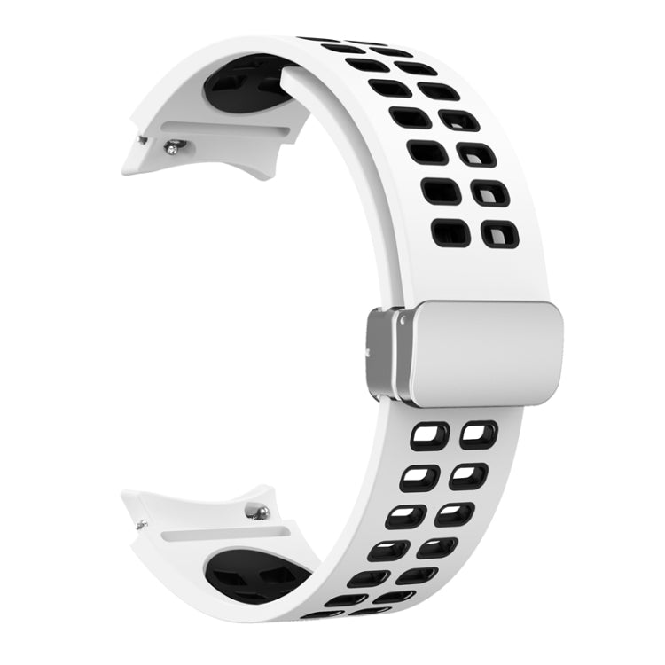 For Samsung Galaxy Watch5 Double-row Hole Folding Buckle Silicone Watch Band(White Black) - Watch Bands by PMC Jewellery | Online Shopping South Africa | PMC Jewellery