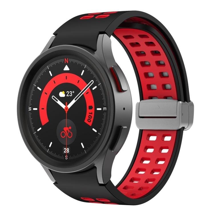 For Samsung Galaxy Watch5 Double-row Hole Folding Buckle Silicone Watch Band(Black Red) - Watch Bands by PMC Jewellery | Online Shopping South Africa | PMC Jewellery