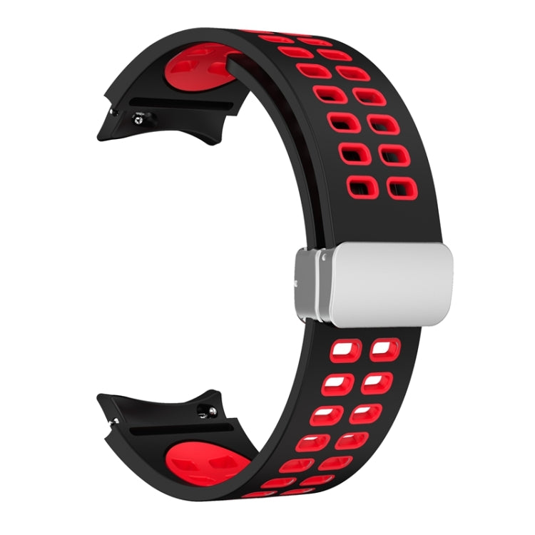 For Samsung Galaxy Watch5 Double-row Hole Folding Buckle Silicone Watch Band(Black Red) - Watch Bands by PMC Jewellery | Online Shopping South Africa | PMC Jewellery