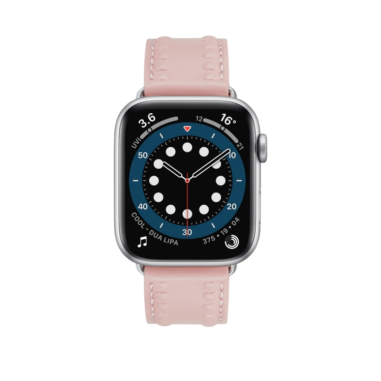 Embossed Love Genuine Leather Watch Band For Apple Watch 8 45mm(Pink) - Watch Bands by PMC Jewellery | Online Shopping South Africa | PMC Jewellery