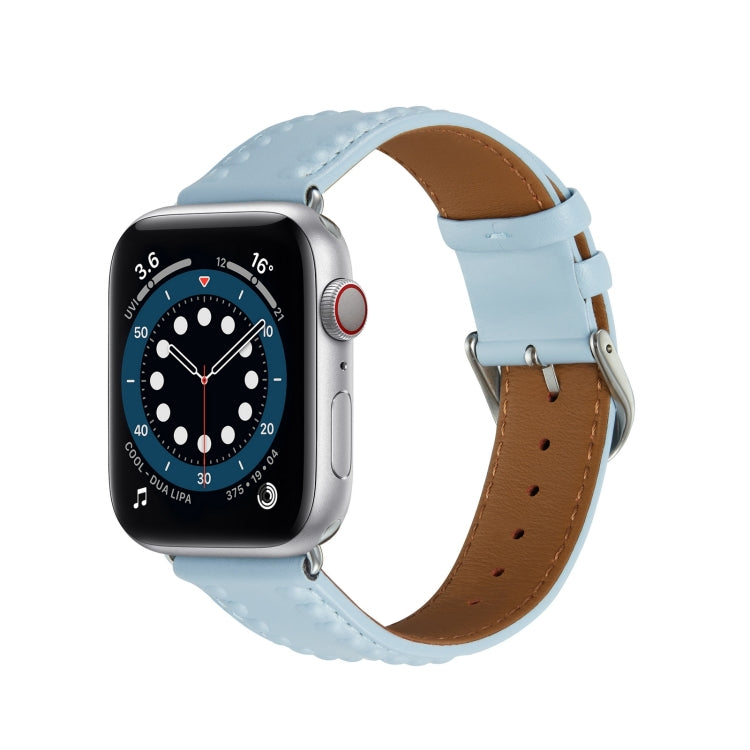 Embossed Love Genuine Leather Watch Band For Apple Watch 8 45mm(Blue) - Watch Bands by PMC Jewellery | Online Shopping South Africa | PMC Jewellery