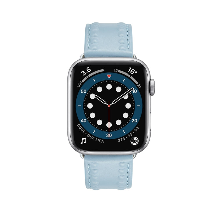 Embossed Love Genuine Leather Watch Band For Apple Watch 8 45mm(Blue) - Watch Bands by PMC Jewellery | Online Shopping South Africa | PMC Jewellery