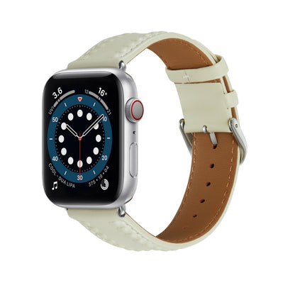 Embossed Love Genuine Leather Watch Band For Apple Watch SE 2022 40mm(Milky White) - Watch Bands by PMC Jewellery | Online Shopping South Africa | PMC Jewellery