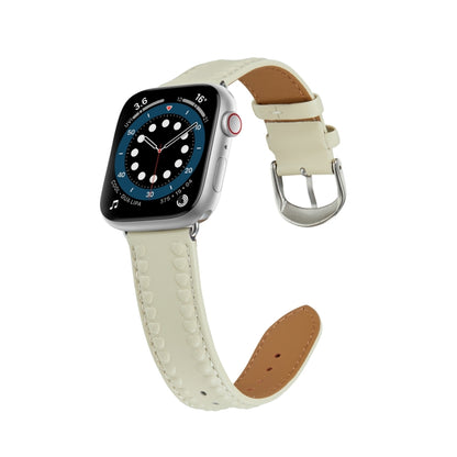 Embossed Love Genuine Leather Watch Band For Apple Watch SE 2022 40mm(Milky White) - Watch Bands by PMC Jewellery | Online Shopping South Africa | PMC Jewellery