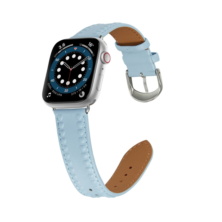 Embossed Love Genuine Leather Watch Band For Apple Watch SE 2022 44mm(Blue) - Watch Bands by PMC Jewellery | Online Shopping South Africa | PMC Jewellery