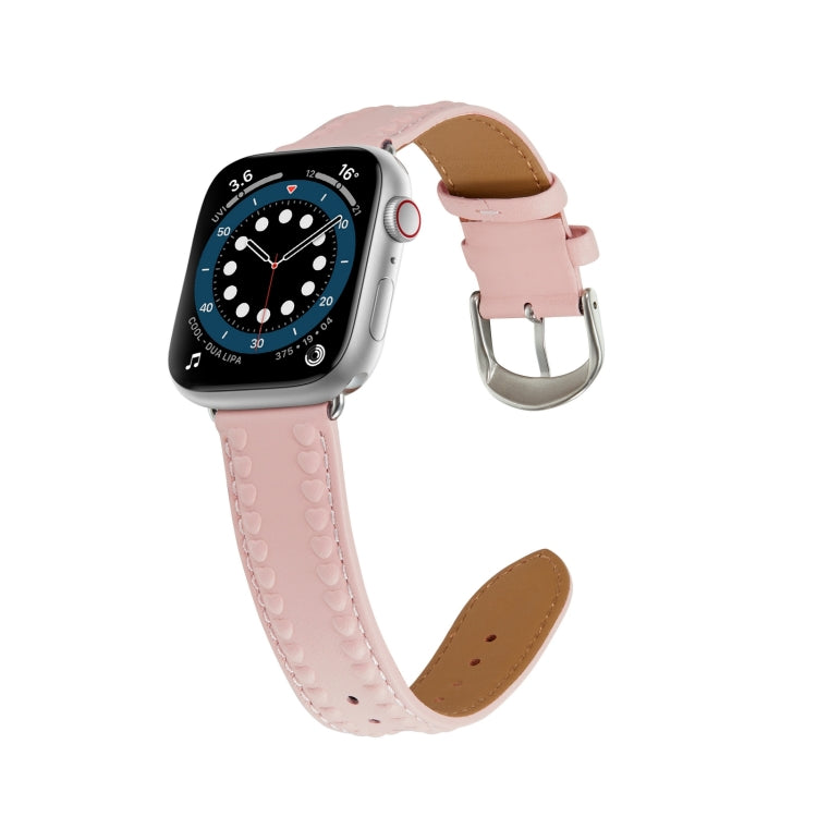 Embossed Love Genuine Leather Watch Band For Apple Watch 6 40mm(Pink) - Watch Bands by PMC Jewellery | Online Shopping South Africa | PMC Jewellery