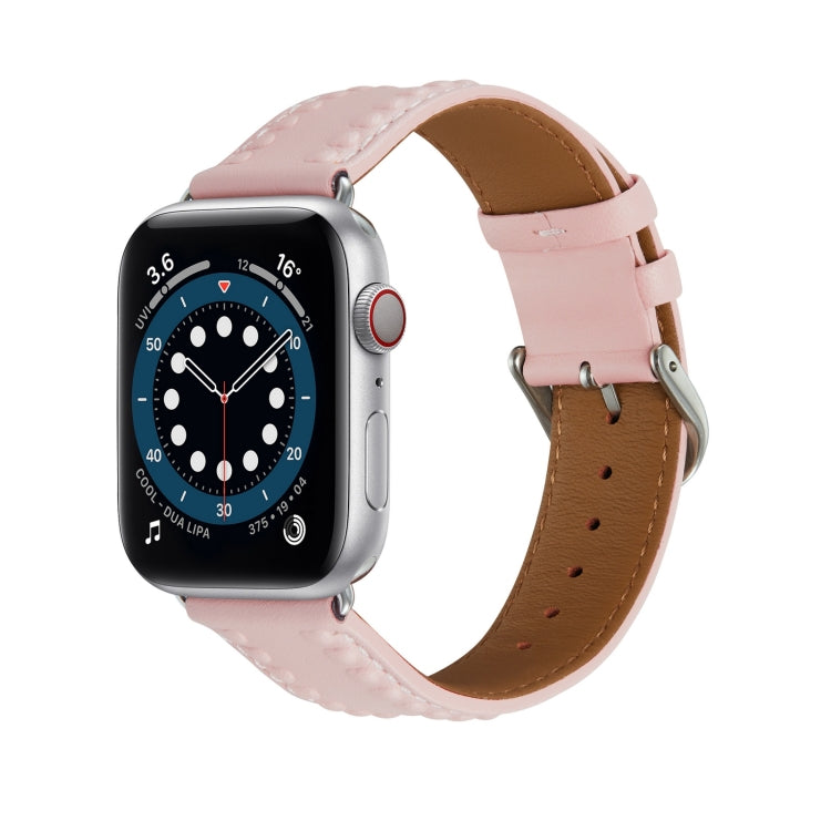 Embossed Love Genuine Leather Watch Band For Apple Watch 2 42mm(Pink) - Watch Bands by PMC Jewellery | Online Shopping South Africa | PMC Jewellery