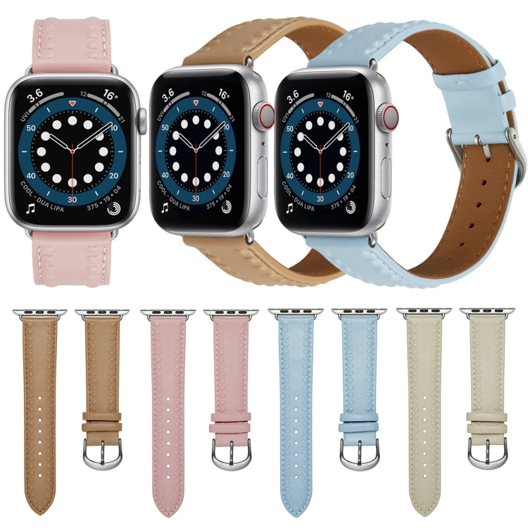 Embossed Love Genuine Leather Watch Band For Apple Watch 2 38mm(Pink) - Watch Bands by PMC Jewellery | Online Shopping South Africa | PMC Jewellery