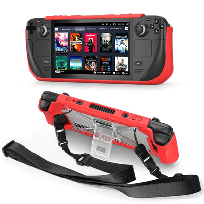 For Steam Deck Shockproof Game Console Case with Holder & Shoulder Strap(Red+Transparent) - Accessories by PMC Jewellery | Online Shopping South Africa | PMC Jewellery