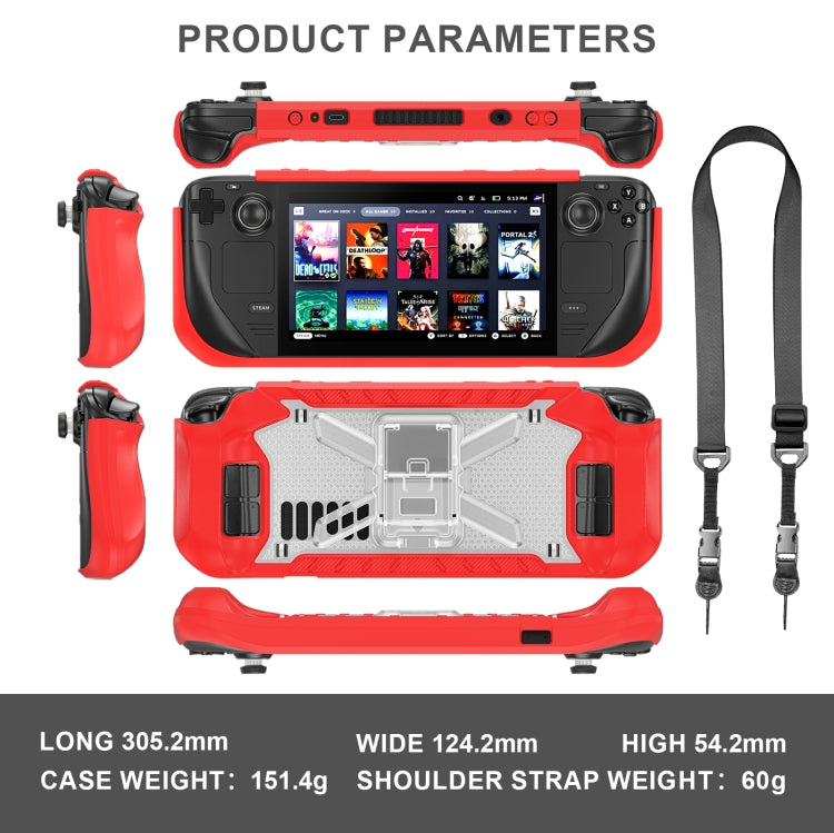 For Steam Deck Shockproof Game Console Case with Holder & Shoulder Strap(Red+Transparent) - Accessories by PMC Jewellery | Online Shopping South Africa | PMC Jewellery