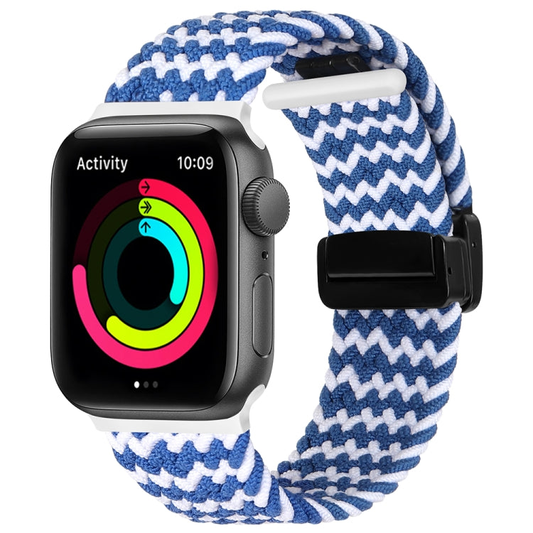 Magnetic Fold Clasp Woven Watch Band For Apple Watch SE 2022 40mm(Blue White) - Watch Bands by PMC Jewellery | Online Shopping South Africa | PMC Jewellery