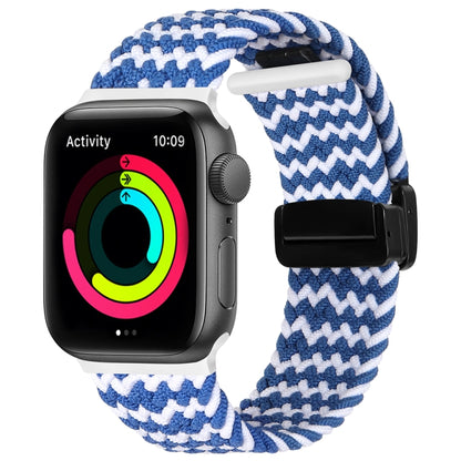 Magnetic Fold Clasp Woven Watch Band For Apple Watch 3 38mm(Blue White) - Watch Bands by PMC Jewellery | Online Shopping South Africa | PMC Jewellery