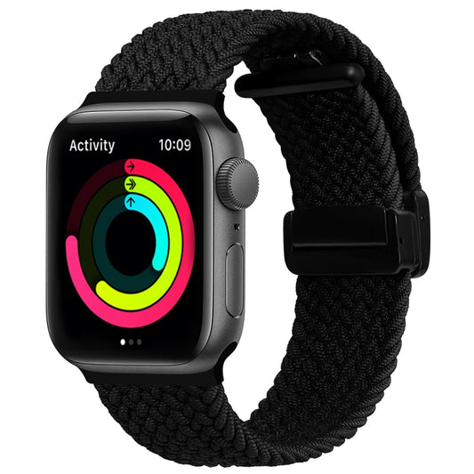 Magnetic Fold Clasp Woven Watch Band For Apple Watch 38mm(Black) - Watch Bands by PMC Jewellery | Online Shopping South Africa | PMC Jewellery