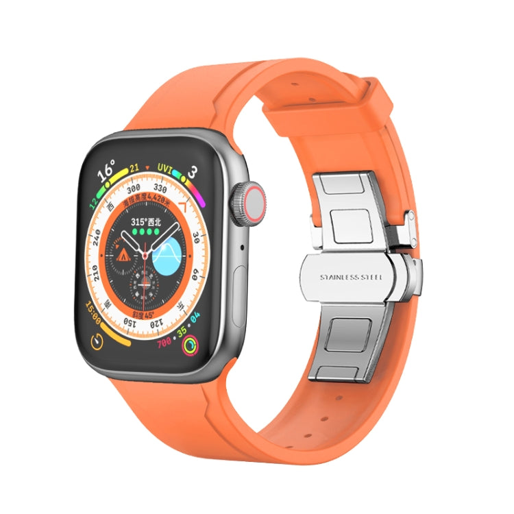 Metal Butterfly Buckle Silicone Watch Band For Apple Watch 8 41mm(Orange) - Watch Bands by PMC Jewellery | Online Shopping South Africa | PMC Jewellery