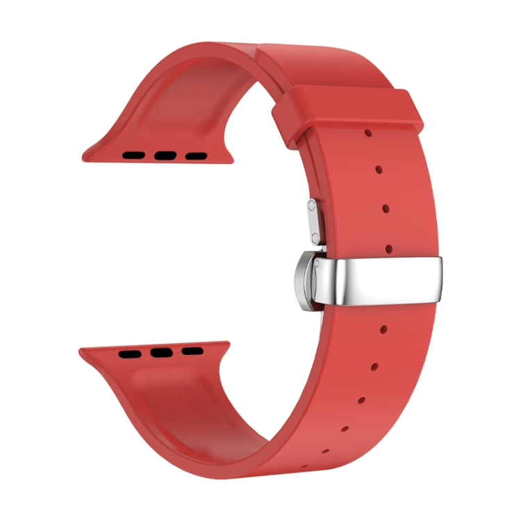 Metal Butterfly Buckle Silicone Watch Band For Apple Watch 8 41mm(Red) - Watch Bands by PMC Jewellery | Online Shopping South Africa | PMC Jewellery