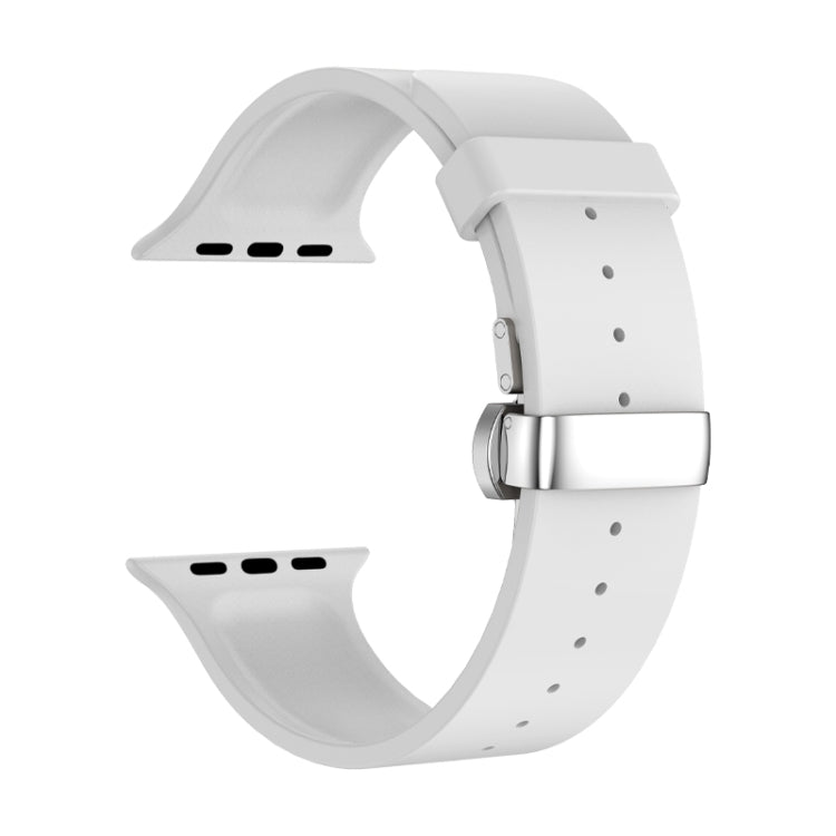 Metal Butterfly Buckle Silicone Watch Band For Apple Watch 8 45mm(White) - Watch Bands by PMC Jewellery | Online Shopping South Africa | PMC Jewellery