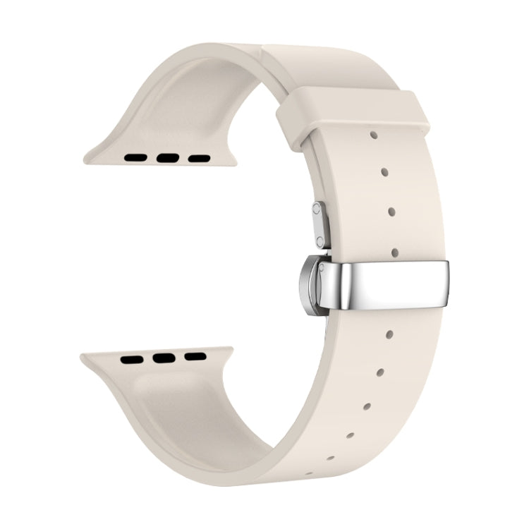 Metal Butterfly Buckle Silicone Watch Band For Apple Watch 8 45mm(Starlight Color) - Watch Bands by PMC Jewellery | Online Shopping South Africa | PMC Jewellery