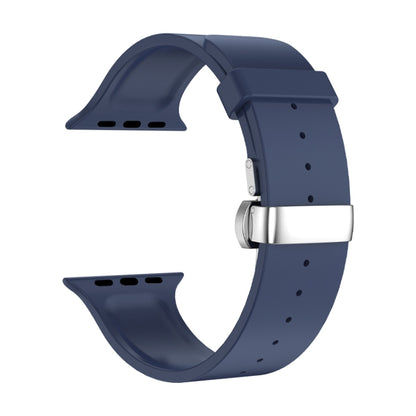 Metal Butterfly Buckle Silicone Watch Band For Apple Watch 5 44mm(Blue) - Watch Bands by PMC Jewellery | Online Shopping South Africa | PMC Jewellery