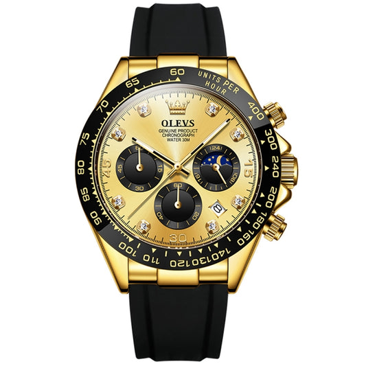 OLEVS 2875 Men Multifunctional Sports Chronograph Waterproof Quartz Watch(Gold) - Silicone Strap Watches by OLEVS | Online Shopping South Africa | PMC Jewellery