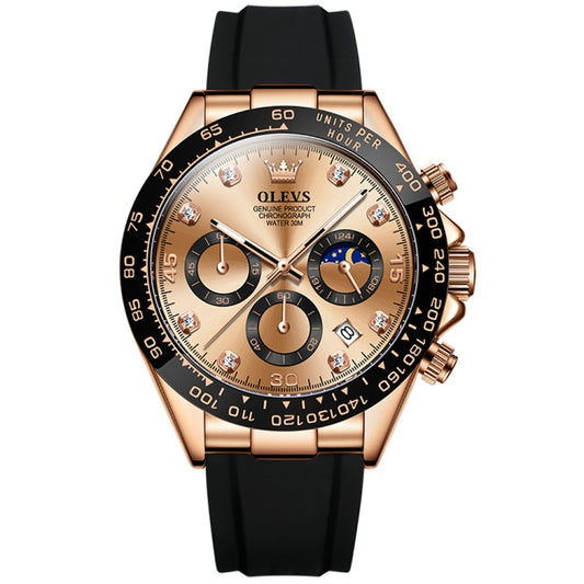 OLEVS 2875 Men Multifunctional Sports Chronograph Waterproof Quartz Watch(Rose Gold) - Silicone Strap Watches by OLEVS | Online Shopping South Africa | PMC Jewellery