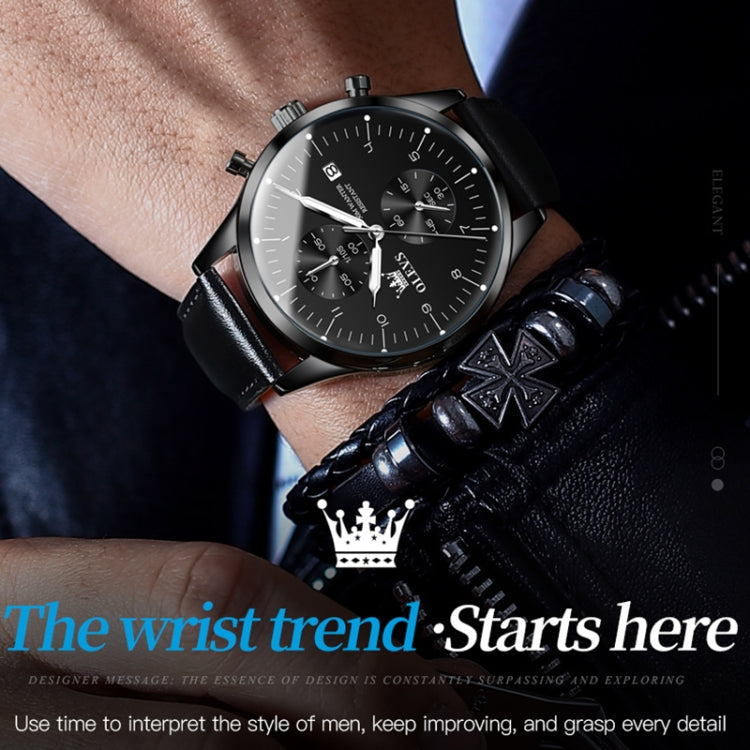OLEVS 2880 Men Multifunctional Business Waterproof Leather Strap Quartz Watch(Black) - Leather Strap Watches by OLEVS | Online Shopping South Africa | PMC Jewellery