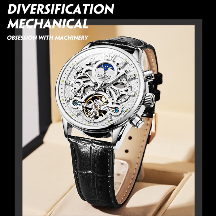 OLEVS 6658 Men Luminous Waterproof Leather Strap Mechanical Watch(White) - Leather Strap Watches by OLEVS | Online Shopping South Africa | PMC Jewellery