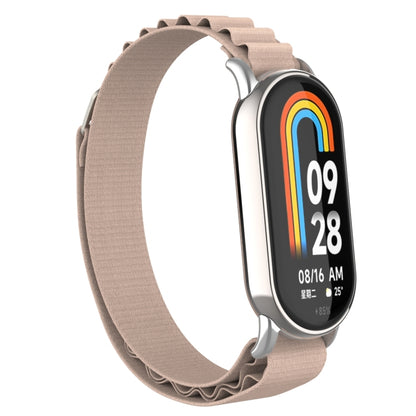 For Xiaomi Mi Band 8 Metal Plug Loop Nylon Watch Band(Silver+Apricot) - Watch Bands by PMC Jewellery | Online Shopping South Africa | PMC Jewellery