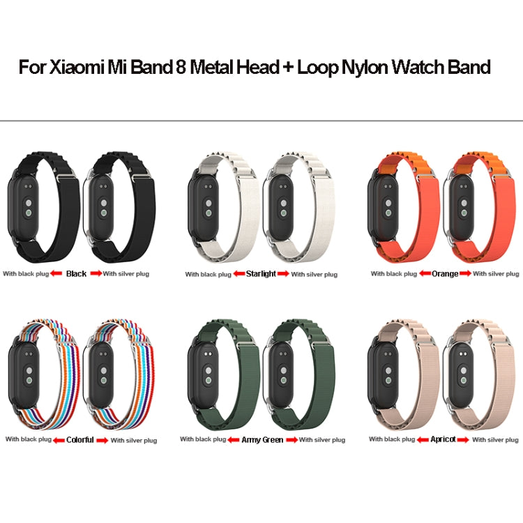 For Xiaomi Mi Band 8 Metal Plug Loop Nylon Watch Band(Black+Army Green) - Watch Bands by PMC Jewellery | Online Shopping South Africa | PMC Jewellery