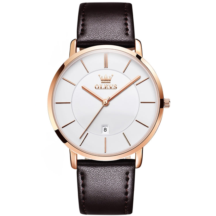 OLEVS 5869 Men Business Waterproof Genuine Leather Strap Quartz Watch(White + Black) - Leather Strap Watches by OLEVS | Online Shopping South Africa | PMC Jewellery