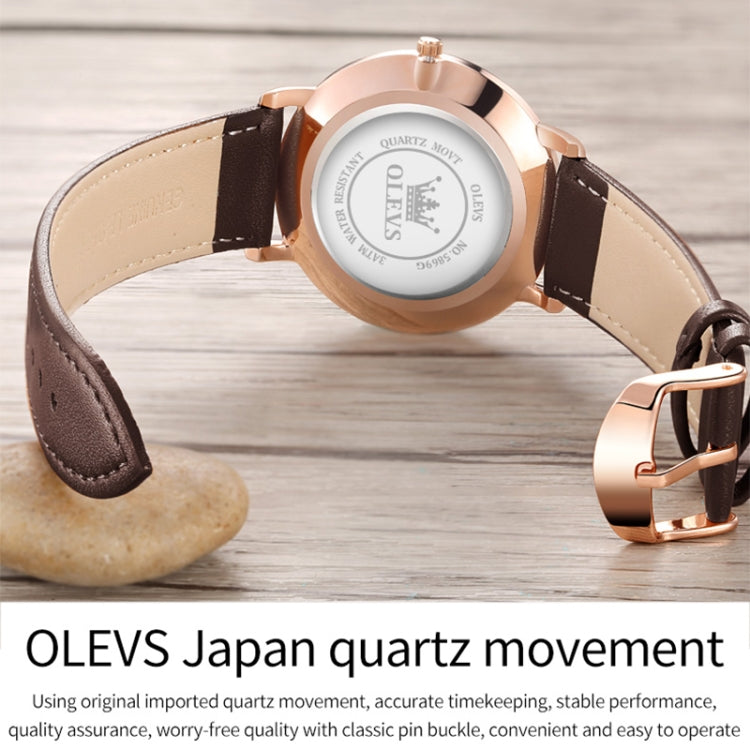 OLEVS 5869 Men Business Waterproof Genuine Leather Strap Quartz Watch(White + Black) - Leather Strap Watches by OLEVS | Online Shopping South Africa | PMC Jewellery