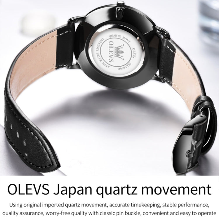 OLEVS 5869 Men Business Waterproof Genuine Leather Strap Quartz Watch(Blue Black Brown) - Leather Strap Watches by OLEVS | Online Shopping South Africa | PMC Jewellery