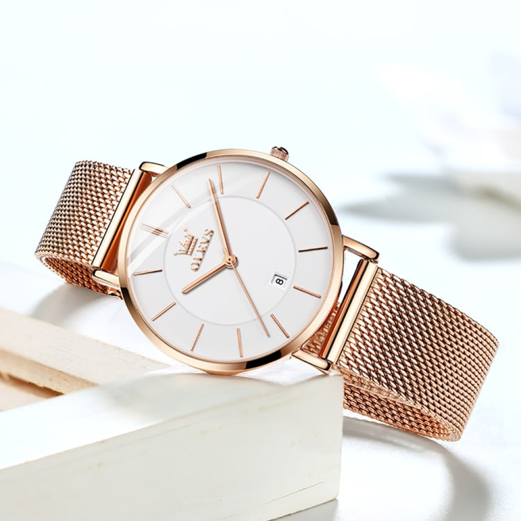 OLEVS 5869 Ladies Business Waterproof Steel Strap Quartz Watch(White + Rose Gold) - Metal Strap Watches by OLEVS | Online Shopping South Africa | PMC Jewellery