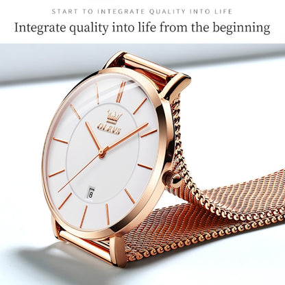 OLEVS 5869 Ladies Business Waterproof Steel Strap Quartz Watch(White + Rose Gold) - Metal Strap Watches by OLEVS | Online Shopping South Africa | PMC Jewellery