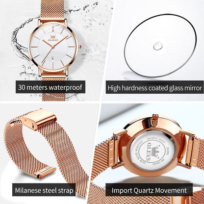 OLEVS 5869 Ladies Business Waterproof Steel Strap Quartz Watch(White + Rose Gold) - Metal Strap Watches by OLEVS | Online Shopping South Africa | PMC Jewellery