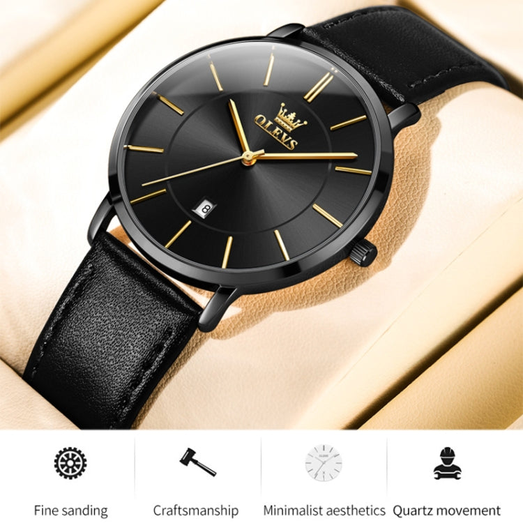 OLEVS 5869 1 Pair Couple Waterproof Genuine Leather Strap Quartz Watch(Black) - Couple Watches by PMC Jewellery | Online Shopping South Africa | PMC Jewellery