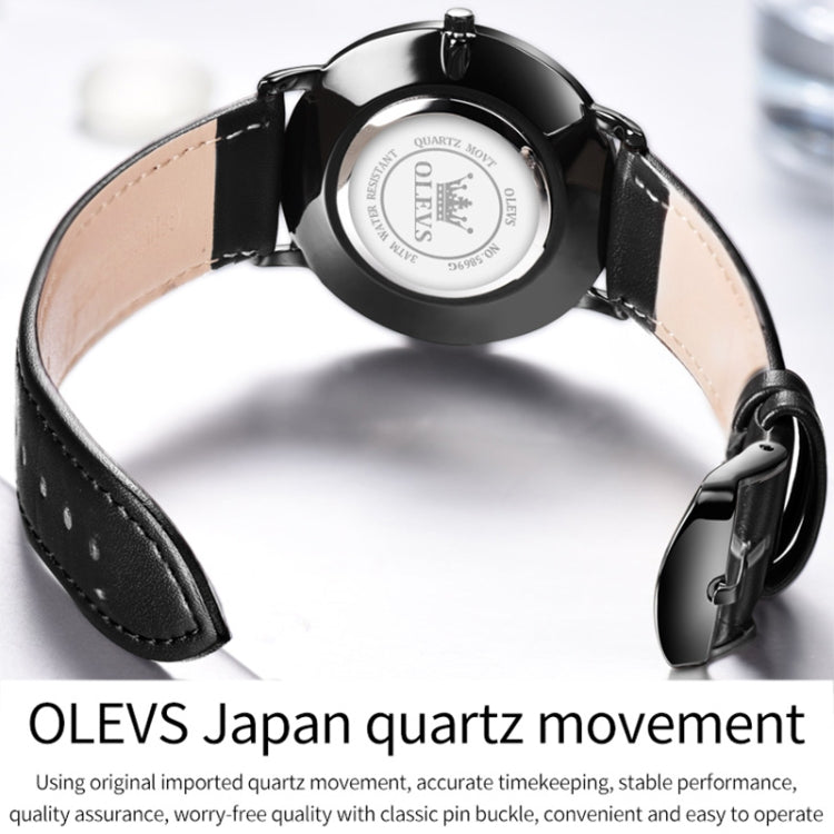 OLEVS 5869 1 Pair Couple Waterproof Genuine Leather Strap Quartz Watch(Black) - Couple Watches by PMC Jewellery | Online Shopping South Africa | PMC Jewellery