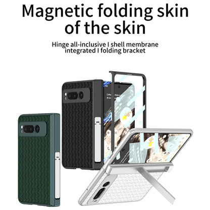 For Google Pixel Fold GKK Integrated Woven Folding Hinge Leather Phone Case with Holder(Green) - Google Cases by GKK | Online Shopping South Africa | PMC Jewellery