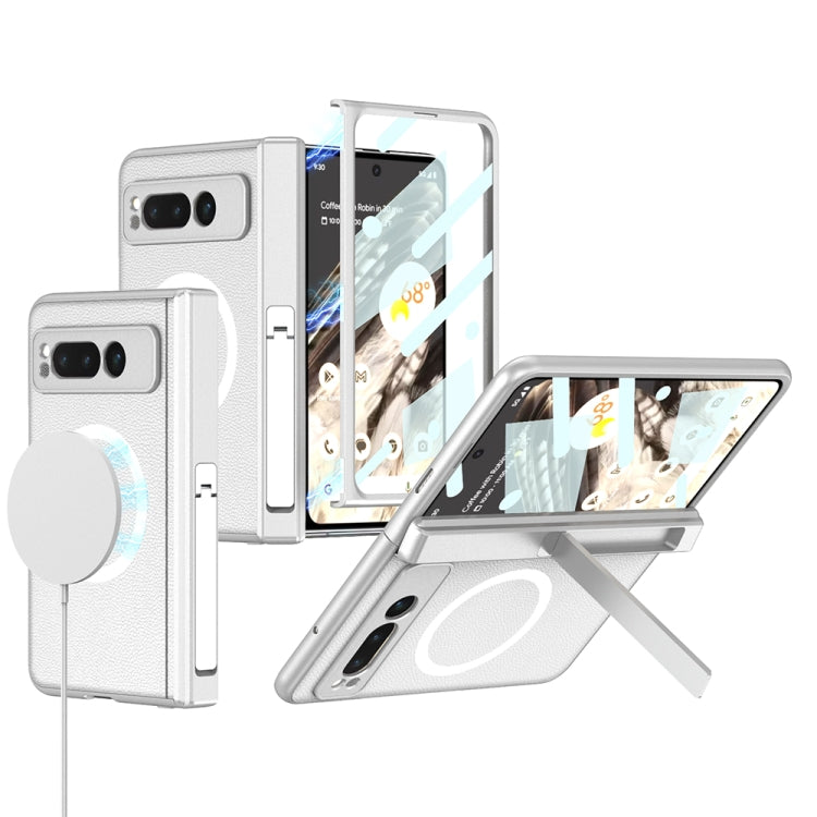 For Google Pixel Fold GKK Integrated Magsafe Fold Hinge Full Coverage Leather Phone Case with Holder(White) - Google Cases by GKK | Online Shopping South Africa | PMC Jewellery