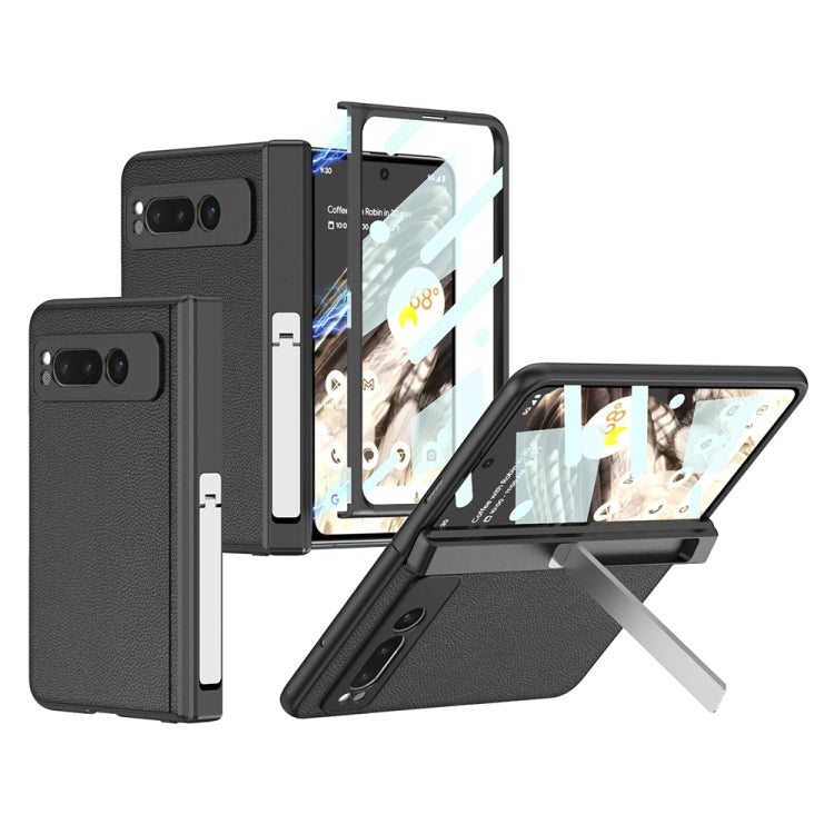 For Google Pixel Fold GKK Integrated Fold Hinge Leather Phone Case with Holder(Black) - Google Cases by GKK | Online Shopping South Africa | PMC Jewellery