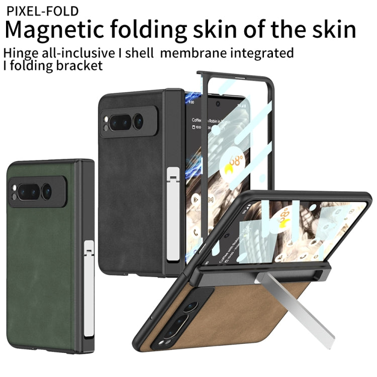 For Google Pixel Fold GKK Integrated Frosted Fold Hinge Leather Phone Case with Holder(Black) - Google Cases by GKK | Online Shopping South Africa | PMC Jewellery