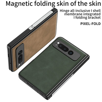 For Google Pixel Fold GKK Integrated Frosted Fold Hinge Leather Phone Case with Holder(Green) - Google Cases by GKK | Online Shopping South Africa | PMC Jewellery