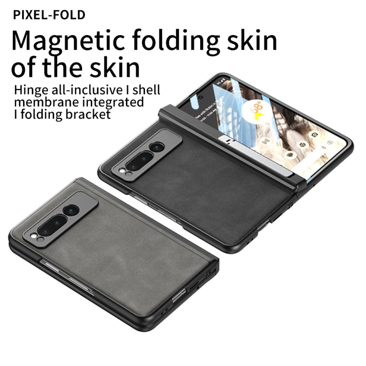 For Google Pixel Fold GKK Integrated Frosted Fold Hinge Leather Phone Case with Holder(Grey) - Google Cases by GKK | Online Shopping South Africa | PMC Jewellery