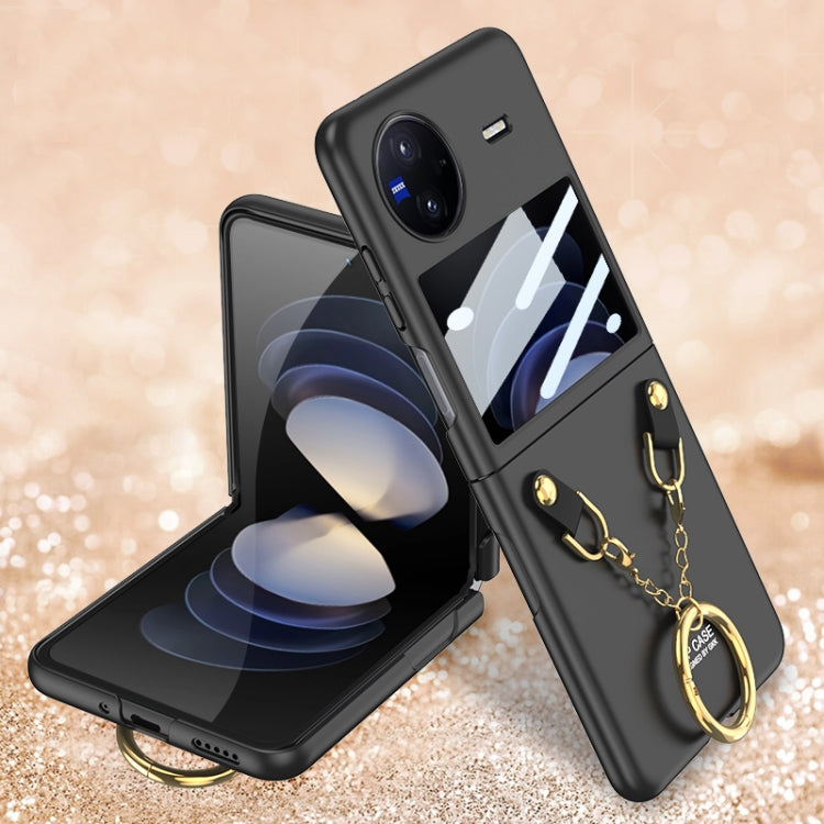 For vivo X Flip GKK Integrated Necklace Hinged Flip Phone Case with Ring Holder(Black) - vivo Cases by GKK | Online Shopping South Africa | PMC Jewellery