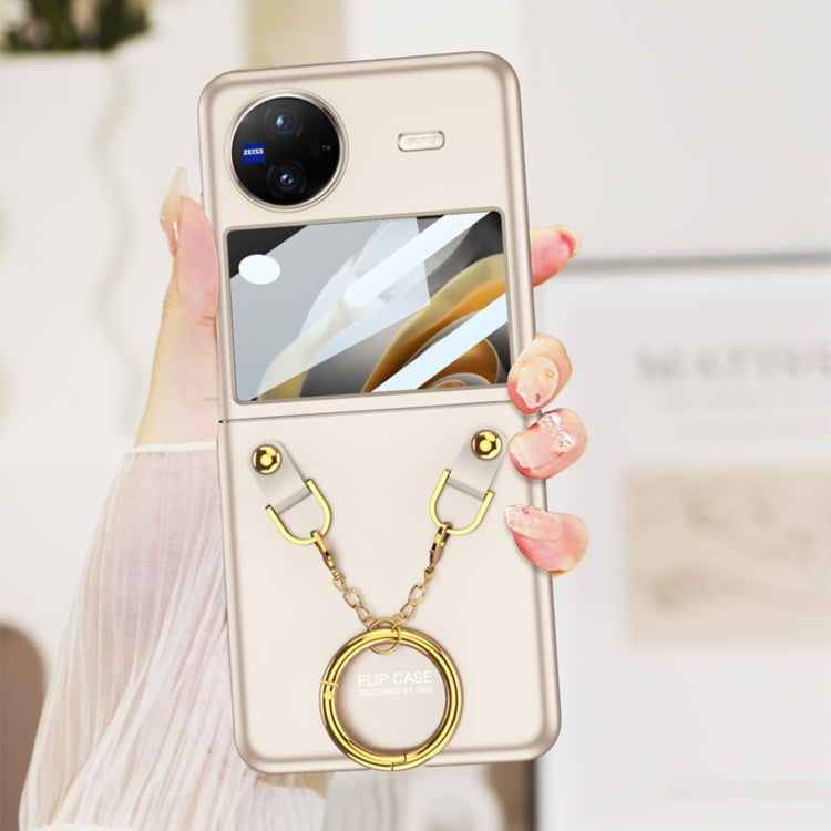 For vivo X Flip GKK Integrated Necklace Hinged Flip Phone Case with Ring Holder(White) - vivo Cases by GKK | Online Shopping South Africa | PMC Jewellery