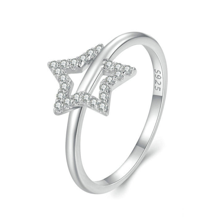 BSR450-8 S925 Sterling Silver White Gold Plated Hollow Star Ring Hand Decoration - Rings by PMC Jewellery | Online Shopping South Africa | PMC Jewellery