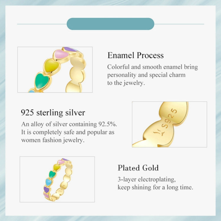 SCR444-8B S925 Sterling Silver Gold-plated Personalized Colorful Love Ring Hand Decoration - Rings by PMC Jewellery | Online Shopping South Africa | PMC Jewellery