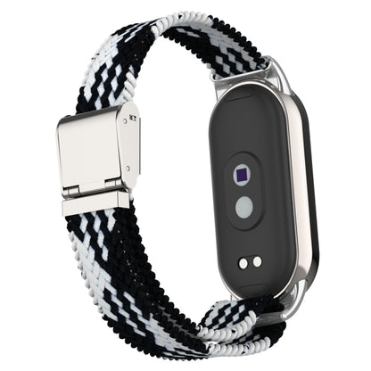 For Xiaomi Mi Band 8 Metal Head + Adjustable Nylon Braided Steel Buckle Watch Band(Black White) - Watch Bands by PMC Jewellery | Online Shopping South Africa | PMC Jewellery