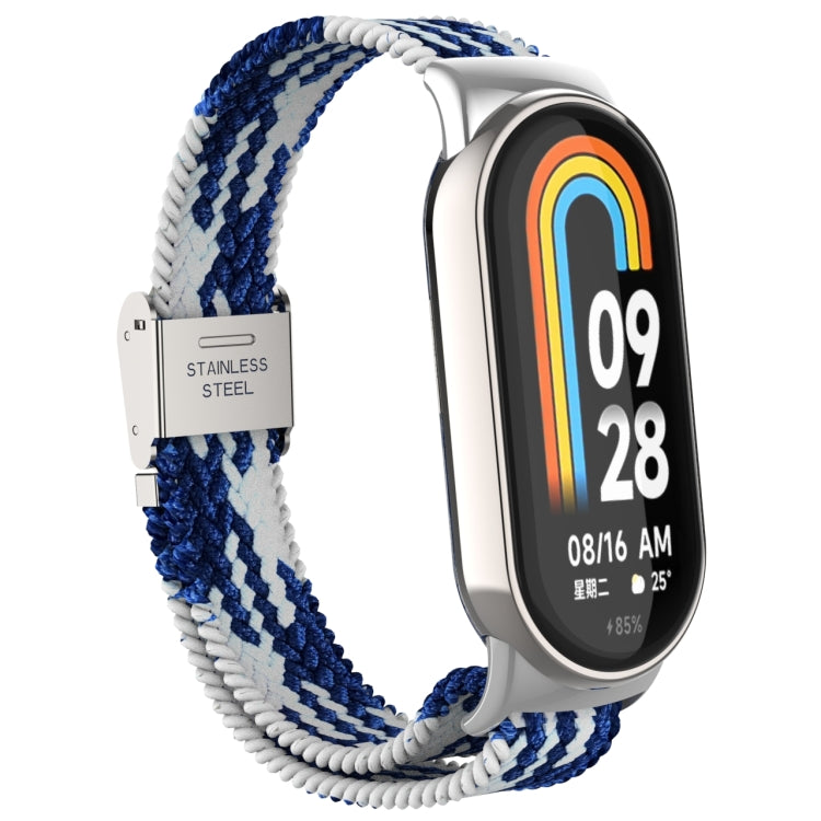 For Xiaomi Mi Band 8 Metal Head + Adjustable Nylon Braided Steel Buckle Watch Band(Blue White) - Watch Bands by PMC Jewellery | Online Shopping South Africa | PMC Jewellery